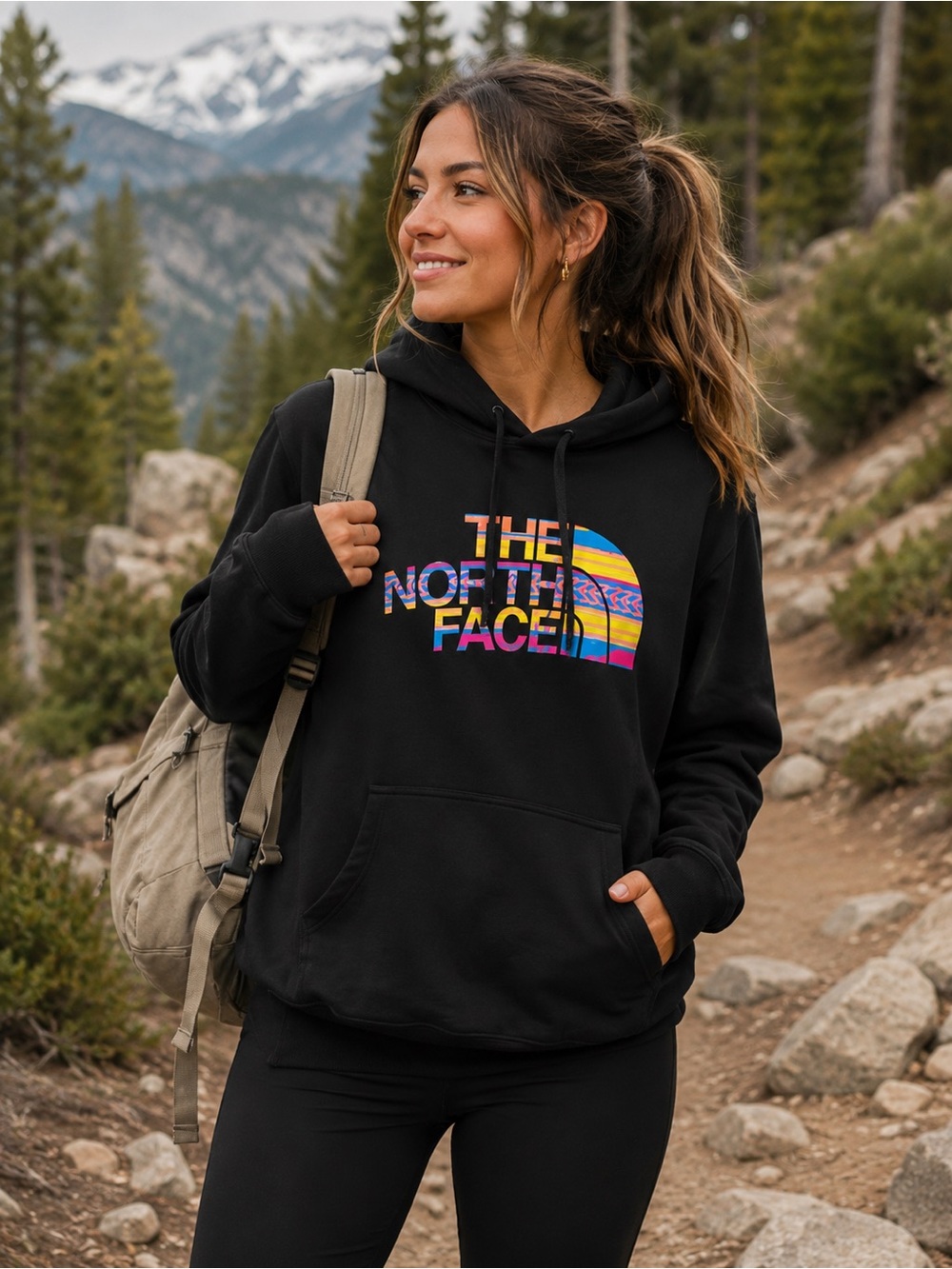 THE NORTH FACE Women's Black Hoodie with Vibrant Logo Graphic Sweatshirt L